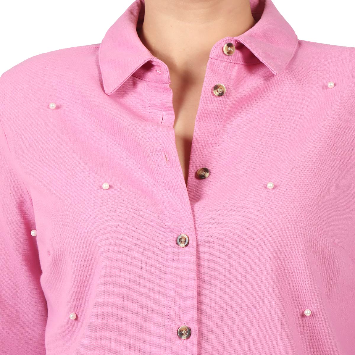 Blusa Camisera Botones Perlas Studio Si para Mujer image number null