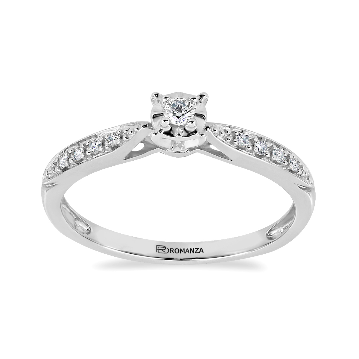 Solitario Oro Blanco 14K y 0.09 ct Diamante Romanza image number null