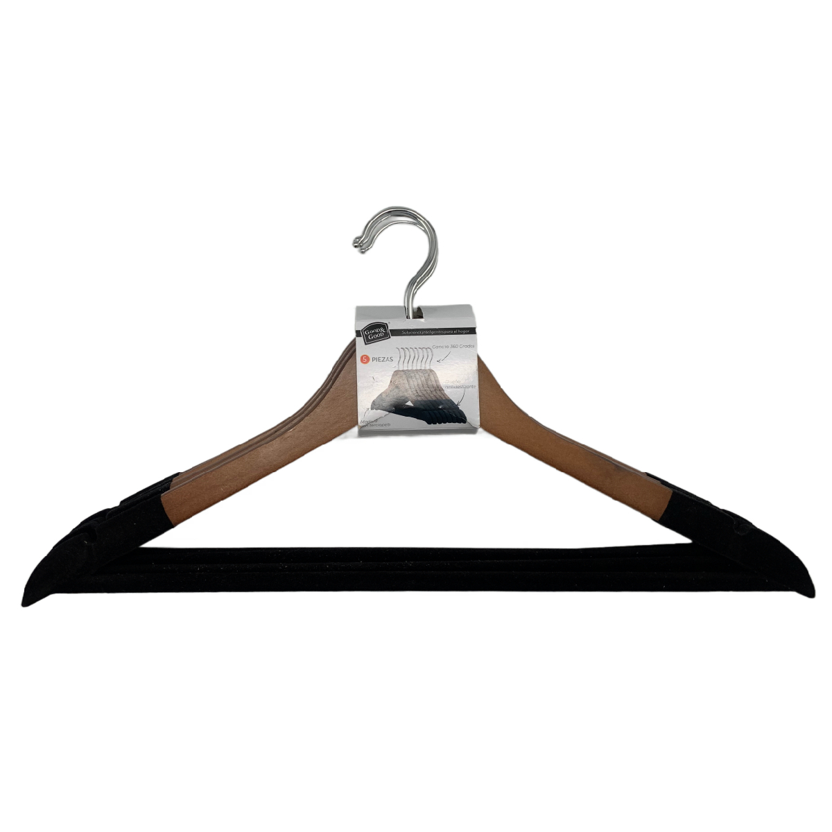 Juego 5 Ganchos Madera con Terciopelo Giratorio GOOD AND GOOD image number null