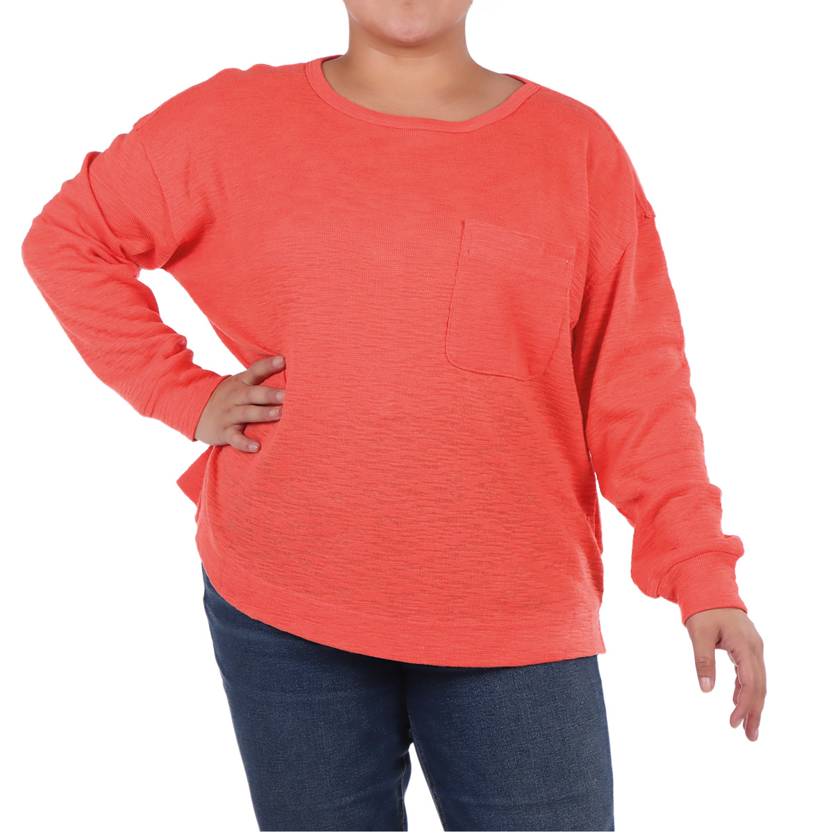 Sudadera Cuello Redondo con Bolsillo Dex para Plus Mujer Curvy image number null