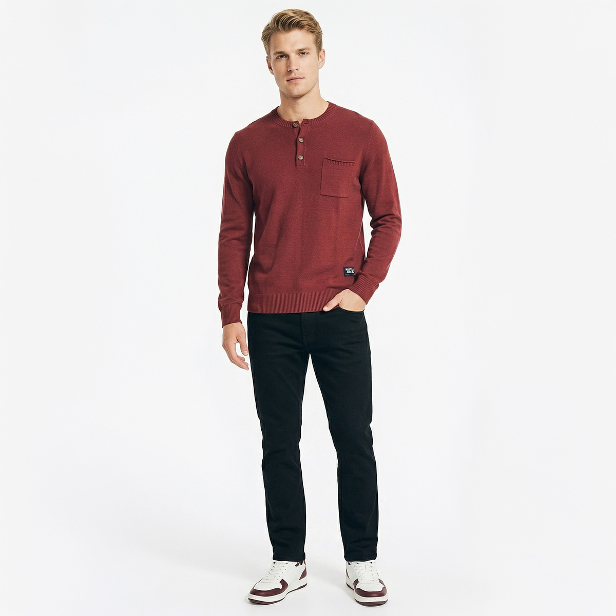 Su&eacute;ter Tejido Fino Rojo Nautica Cuello Redondo para Hombre image number null