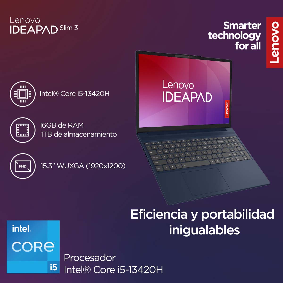Laptop Lenovo Ideapad Slim 3 15IRH10 15.3" WUXGA Touch Intel Core i5, 16 GB RAM 1TB SSD + Aud&iacute;fonos image number null
