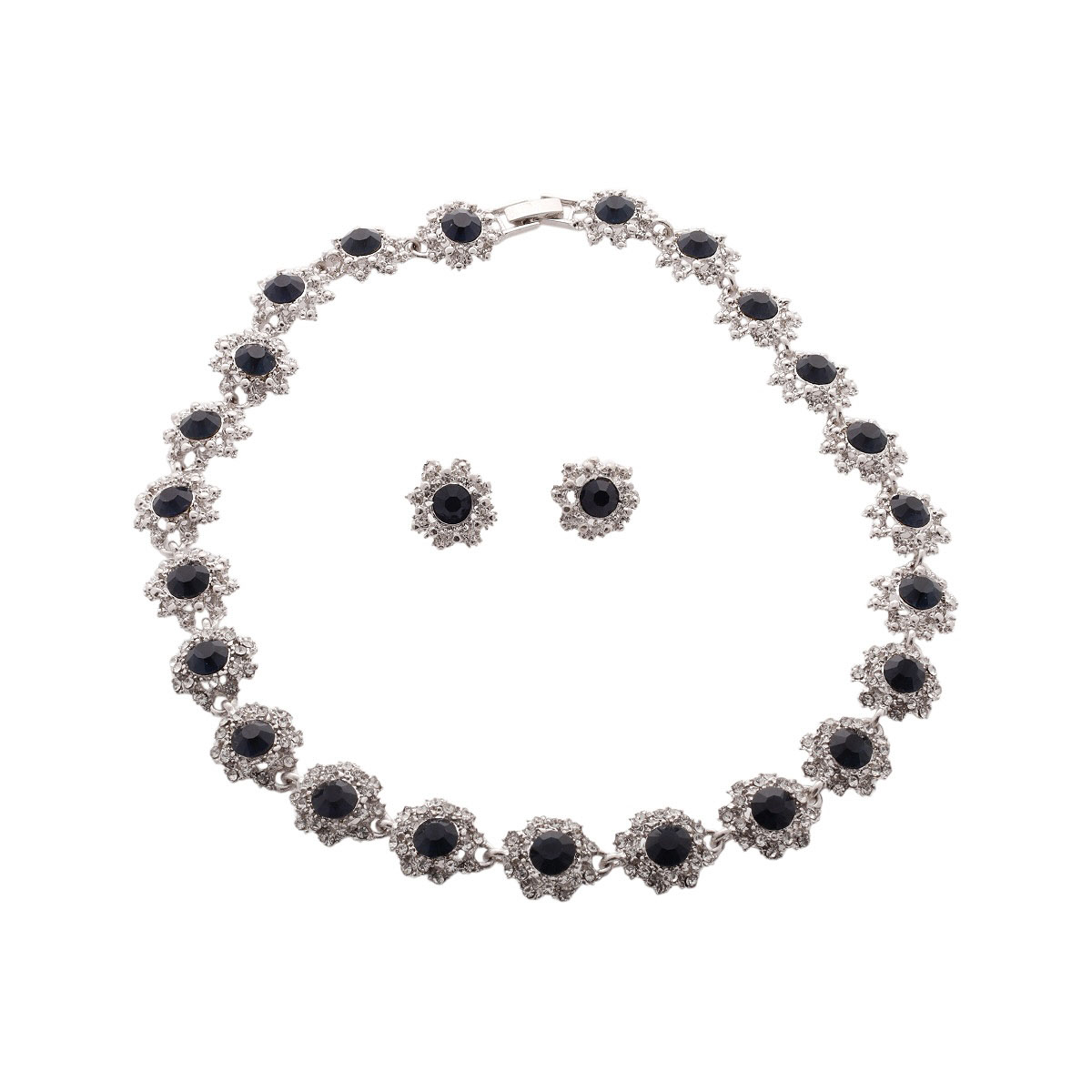 Set De Collar Y Aretes Flor Con Piedra Negra C2C image number null