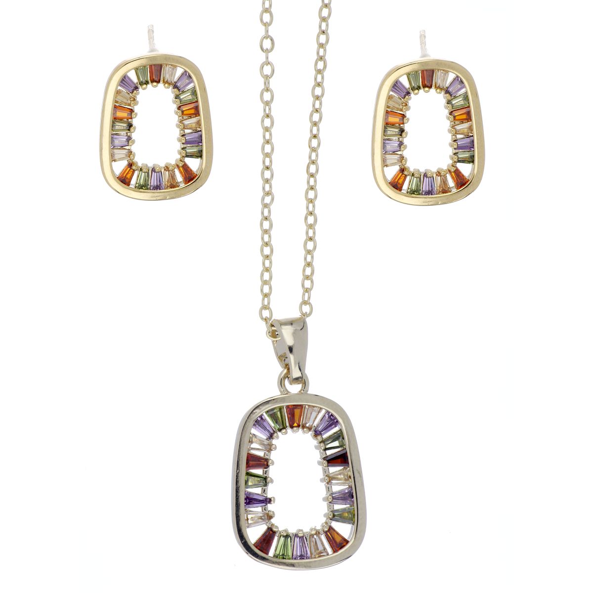 Set Aretes+Dije Cadena Circonita Multicolor Acabado Rodio Farfalla Bonetti image number null