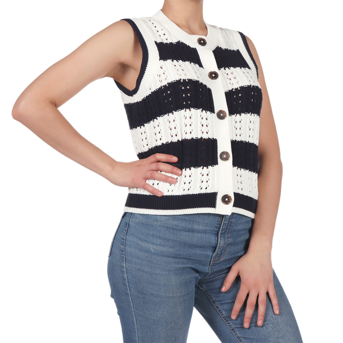 Chaleco Calado Rayas con Botones OVS para Mujer image number null