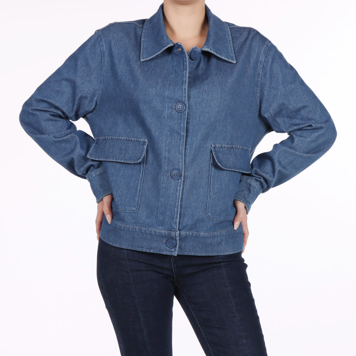 Saco Mezclilla Botones Solapa Casual Lifestyler Mujer image number null