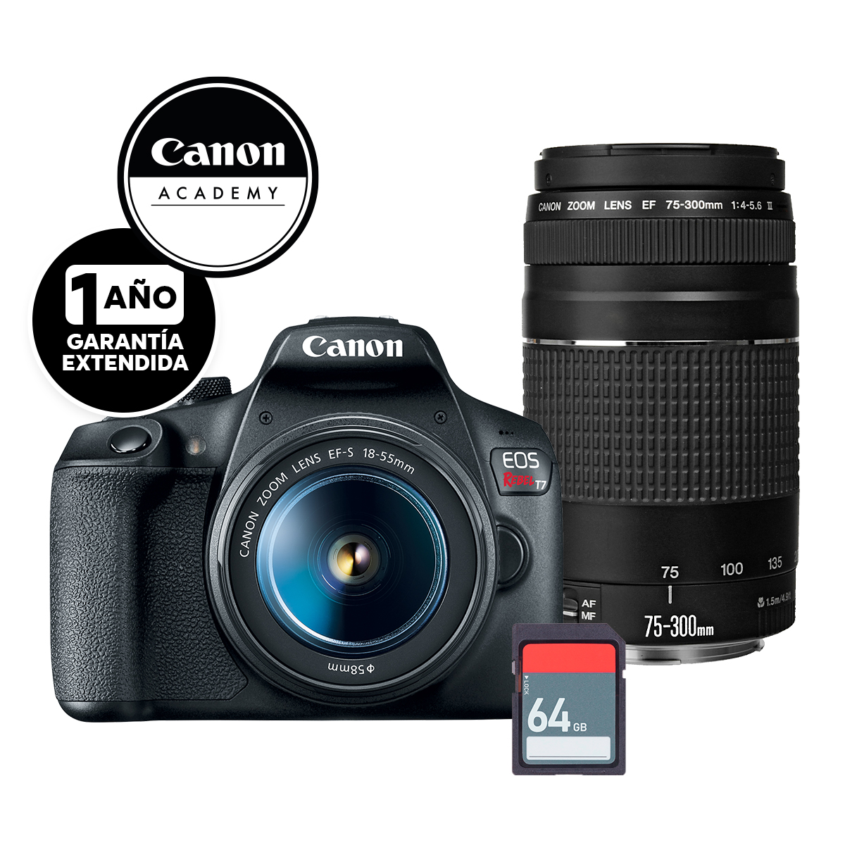 Camara Canon Kit T7 Ef-S 18-55mm Ef 75-300mm Sd64g image number null