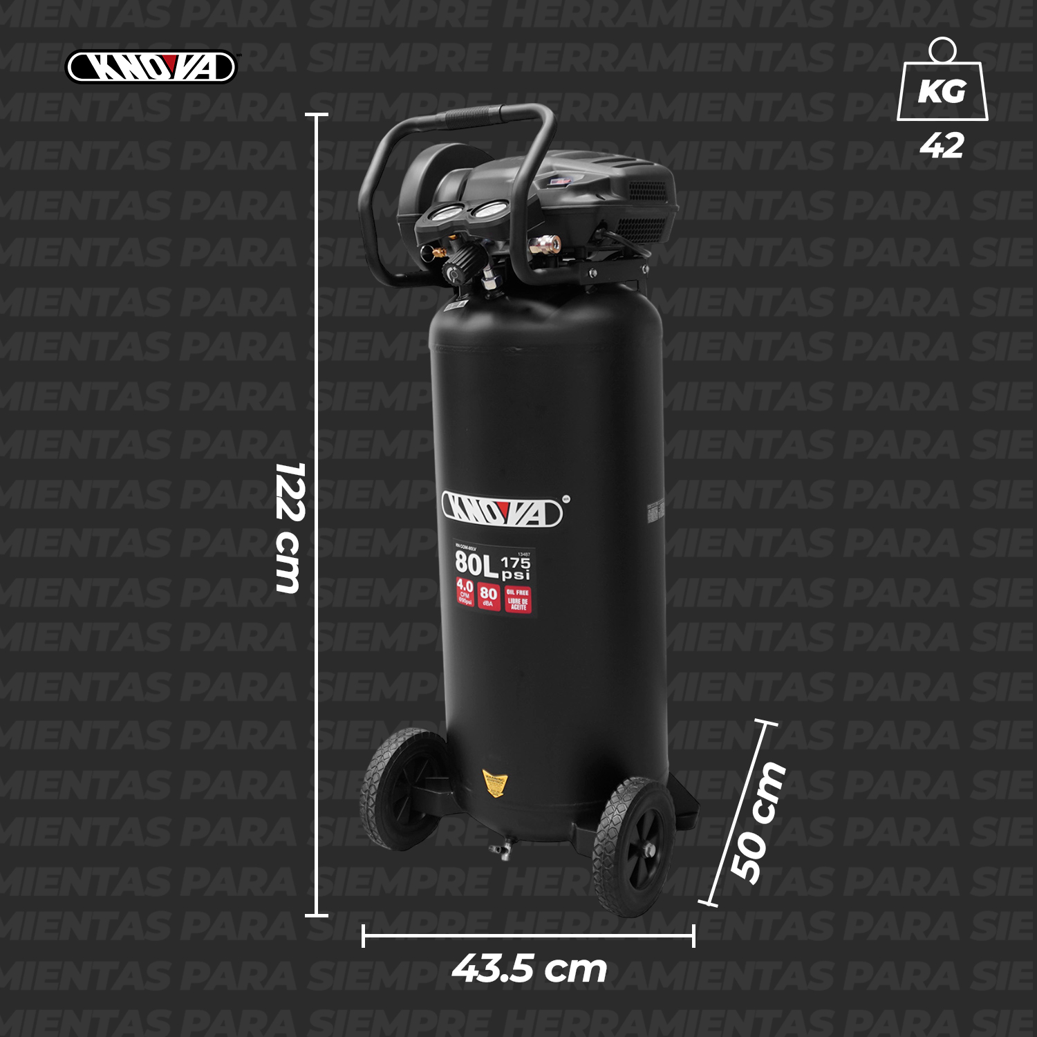 Compresor Vertical Libre de Aceite 80L KN COM-80LV KNOVA image number null