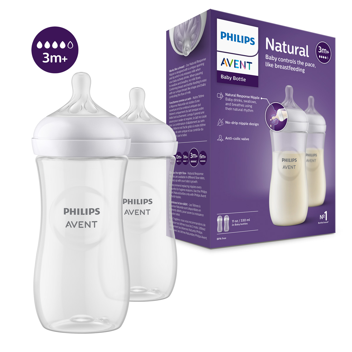 Set Biber&oacute;n Avent Natural Response 11oz/330ml 3m image number null