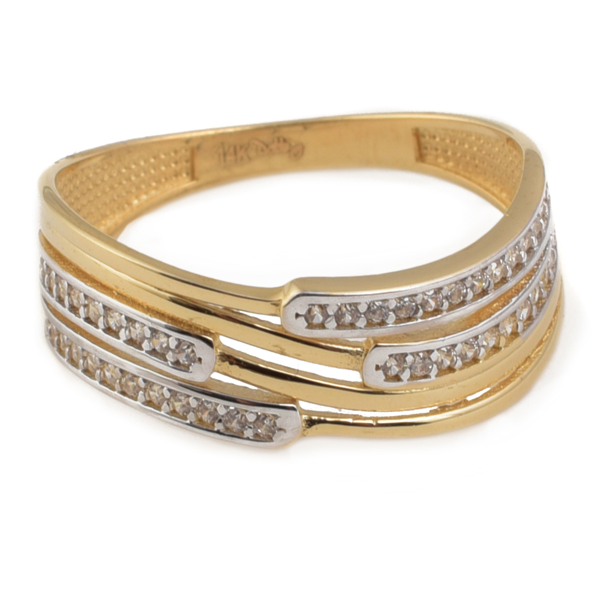 Anillo Modelo Ondas Oro 14K Con Zirconias Doble O image number null