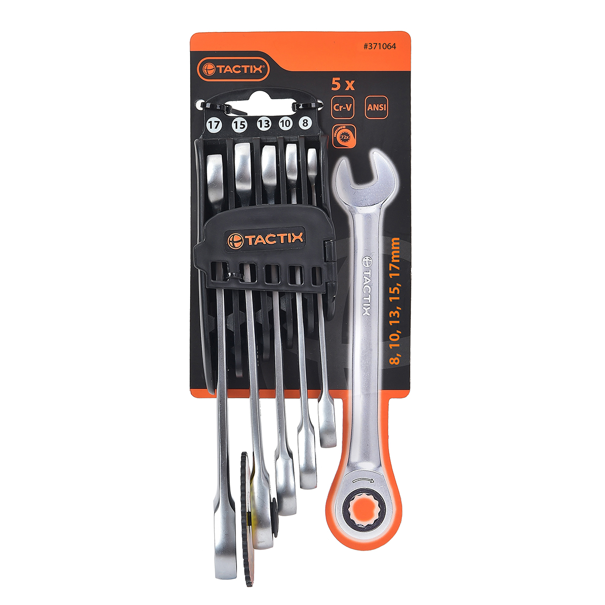Set Llave Combinada Giratoria 72 Dientes 5 Pz Alta Precision 8,10,13,15,17mm Tactix image number null