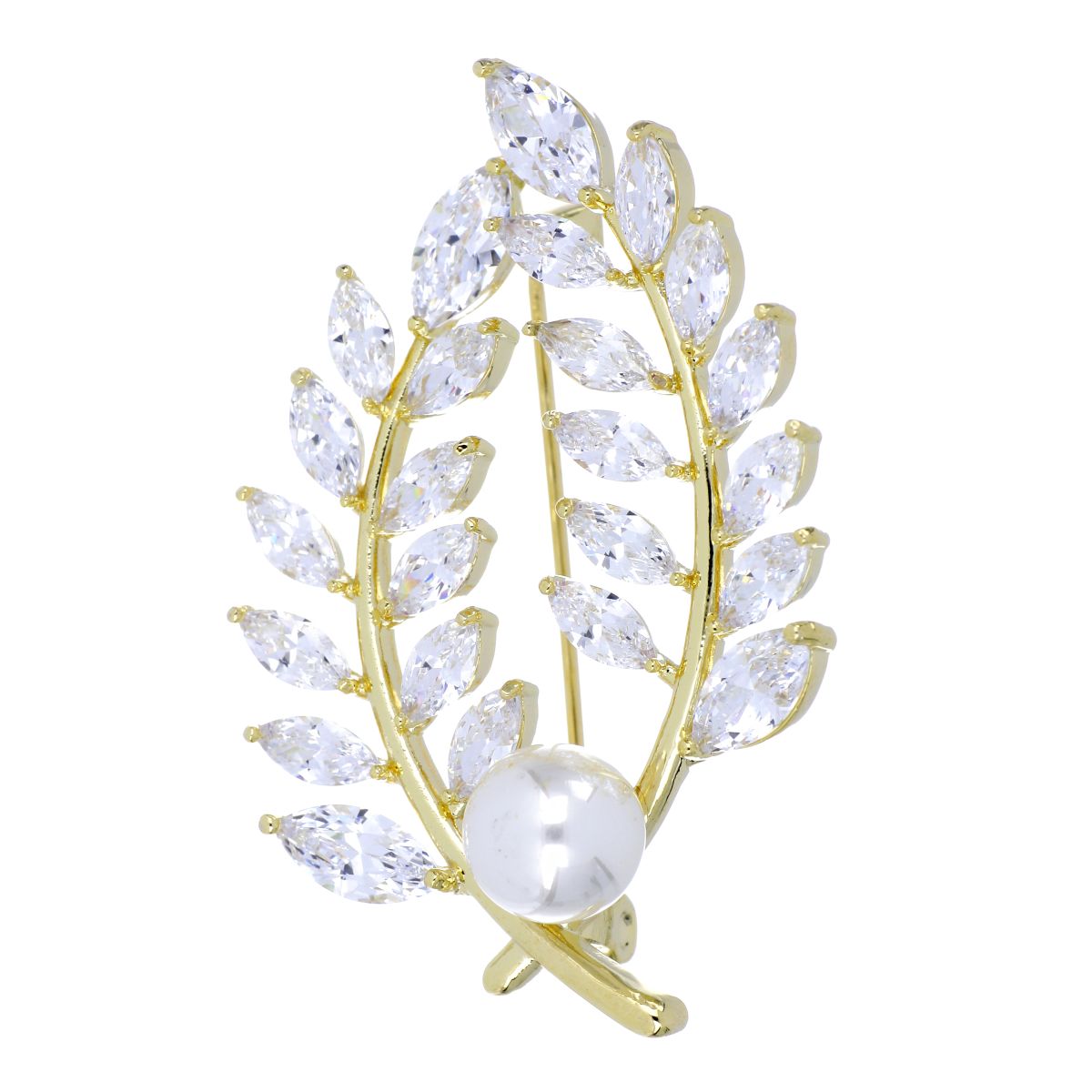 Broche Hojas Con Circonitas Blancas Acabada En Chapado Oro Farfalla Bonetti image number null