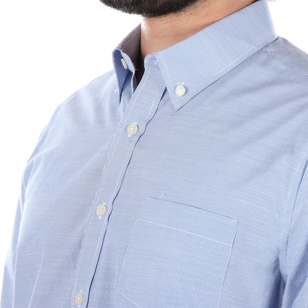 Camisa Manga Larga Rayas Azul Claro Bot&oacute;n Down Haggar para Hombre image number null