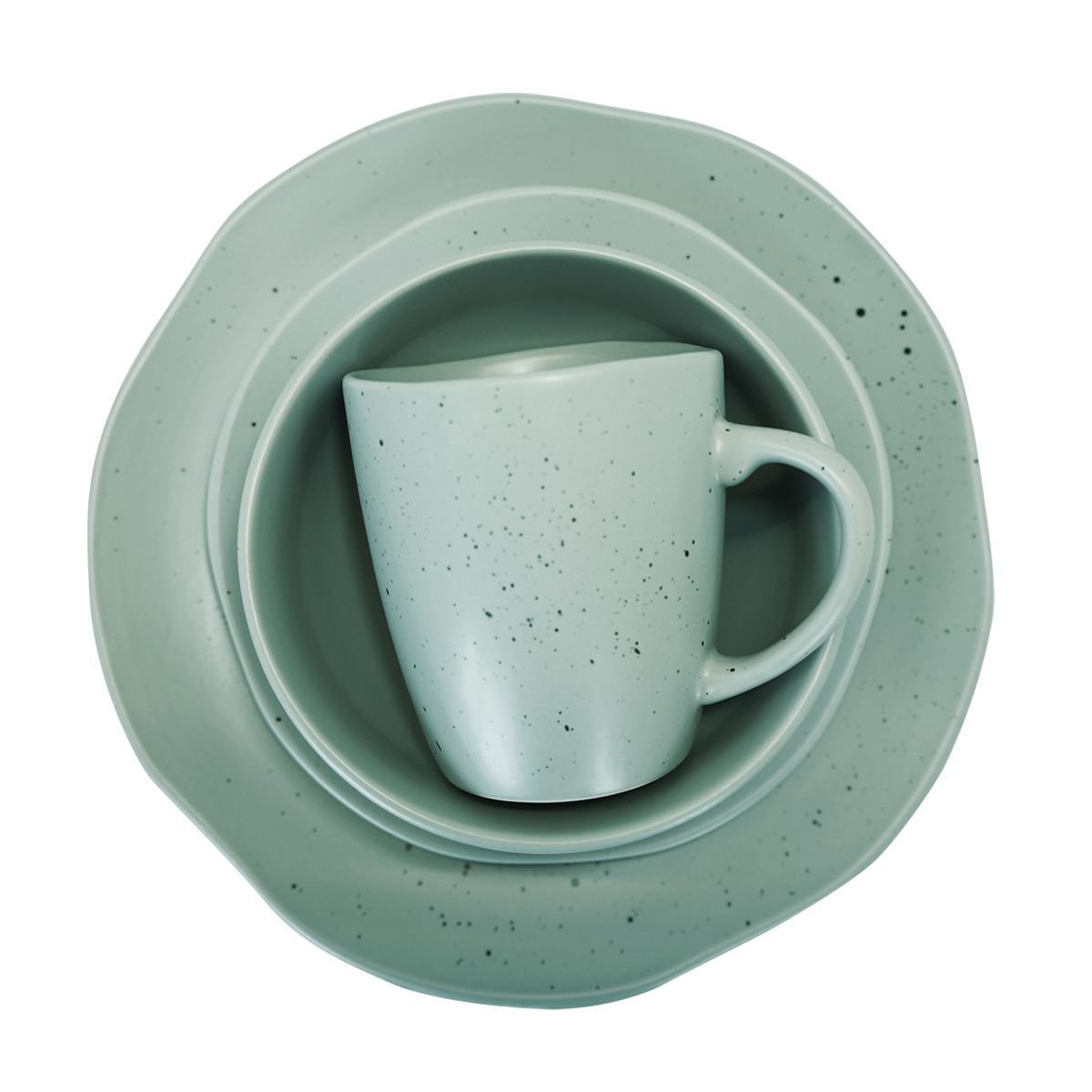 Vajilla Amorfa de Cer&aacute;mica 16pz Verde Dise&ntilde;o Moteado Chefmaker image number null
