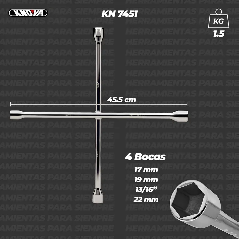 Llave de Cruz Cromada de 18" Kn 7451 Knova image number null