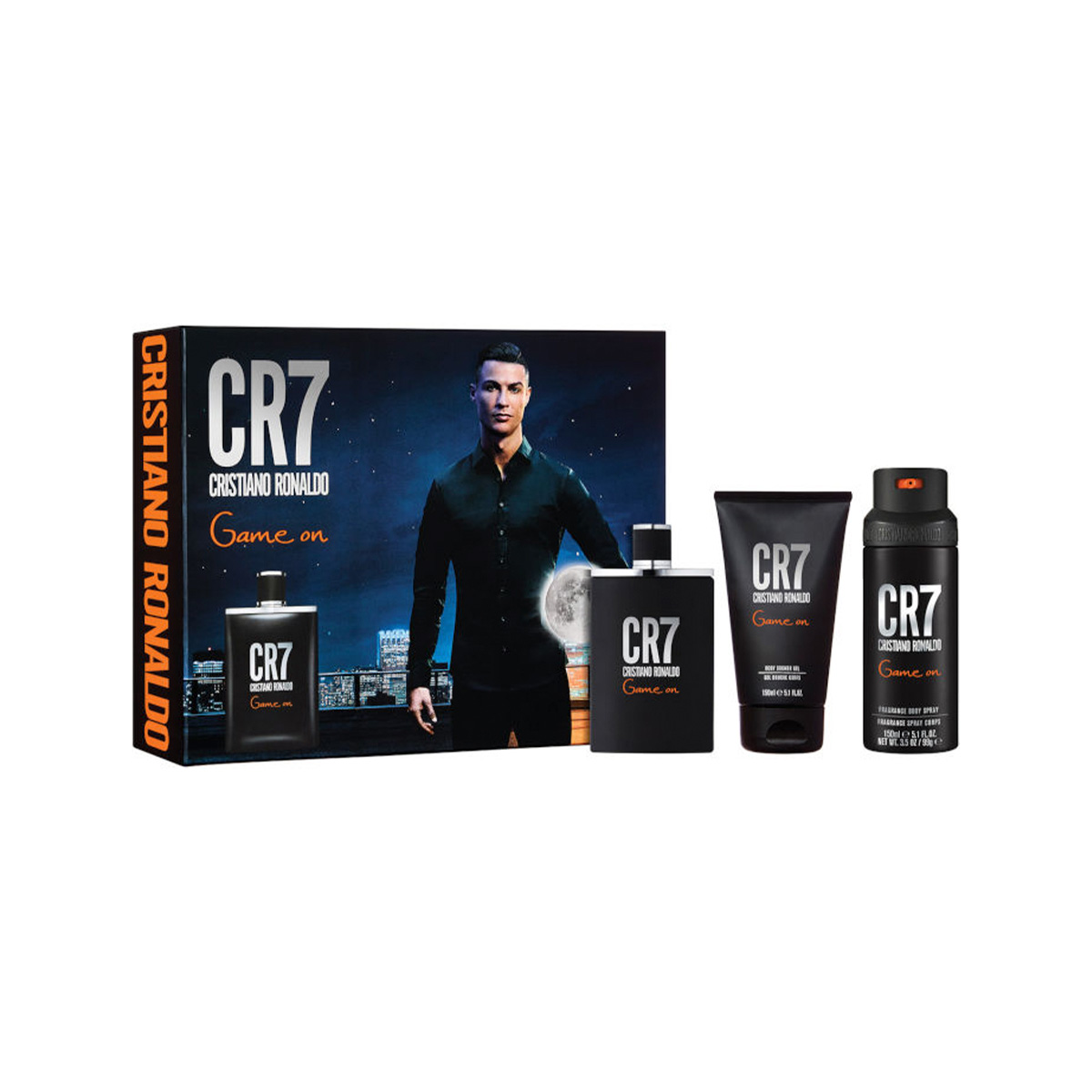 Set Eau De Toilette Cr7 Game On 100 Ml + Gel De Ba&ntilde;o + Spray Corporal Para Hombre image number null