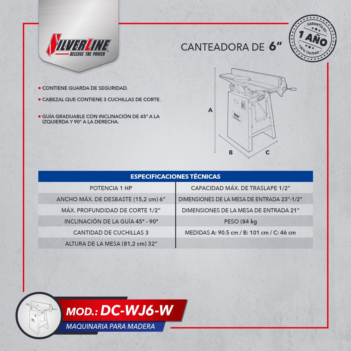 Canteador de 6 Motor Silverline 1HP 110220V 1 Fase image number null