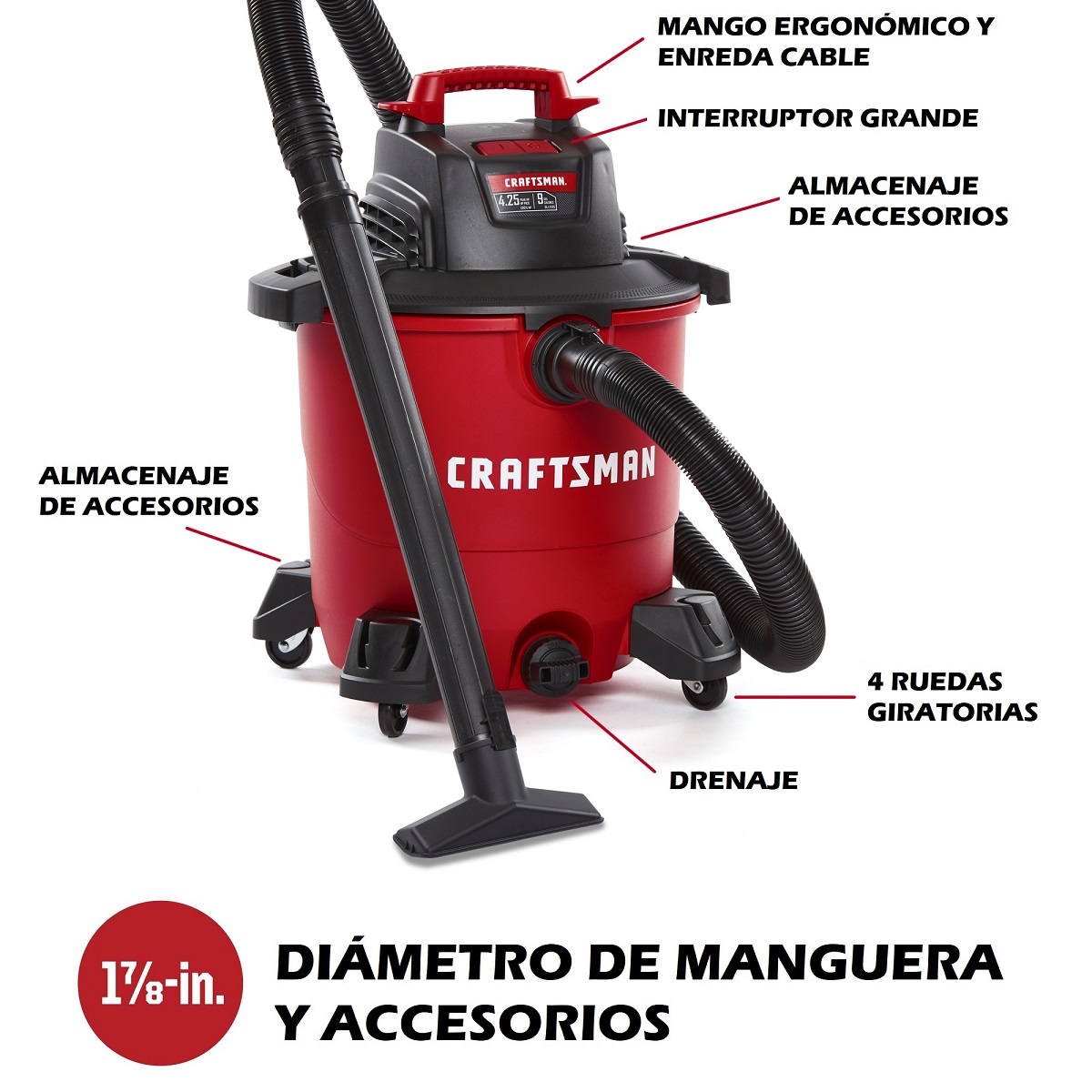 Aspiradora de 9 Galones y 4.25 HP para Seco y Mojado Mod. CMXEVBE17590 Craftsman image number null