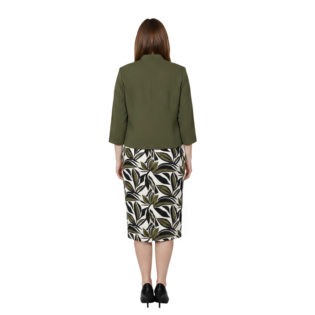 Conjunto De Saco Liso Con Vestido Estampado Diva Mujer image number null