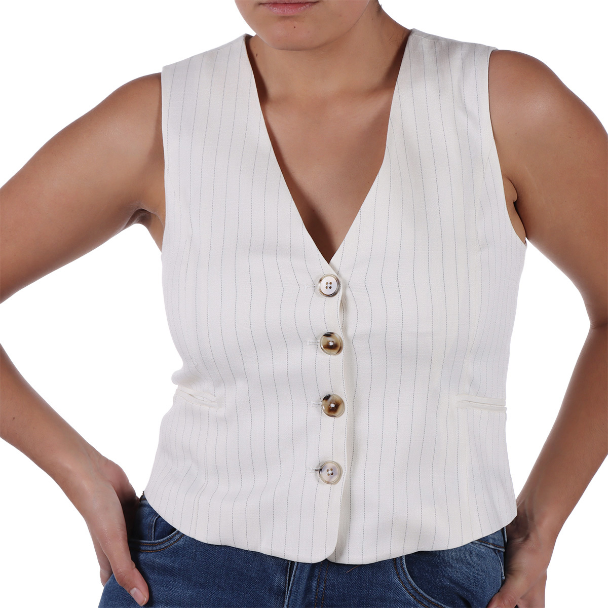 Chaleco Sastre Rayas Verticales Cuello V Lifestyler Mujer image number null