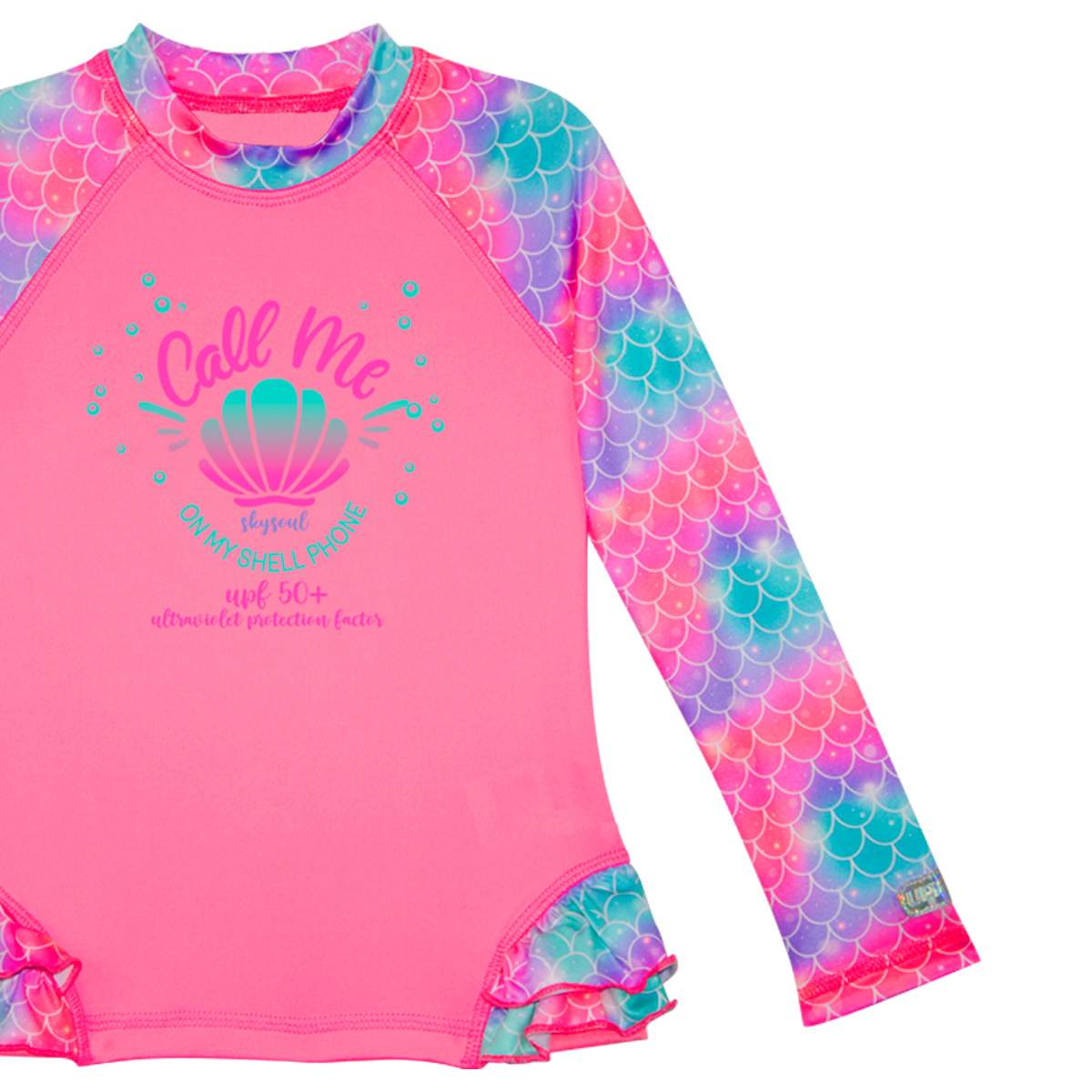 Traje Ba&ntilde;o Playera Manga Larga con Olan Dise&ntilde;o Skysoul Rosa Combinado para Ni&ntilde;a image number null