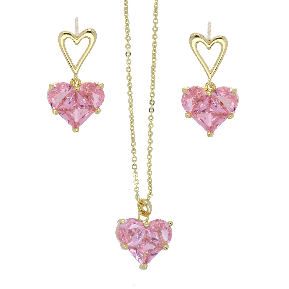 Set Aretes+Dije Cadena Coraz&oacute;n Circonita Rosa Chapado Oro Farfalla Bonetti image number null