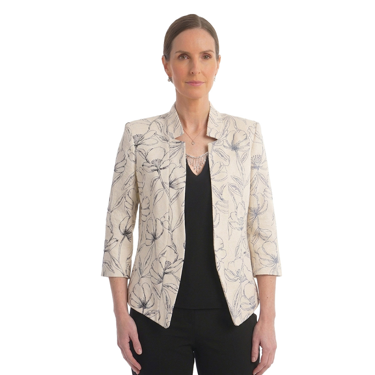 Conjunto 3 piezas saco estampado  con top y pantal&oacute;n liso Diva para mujer image number null