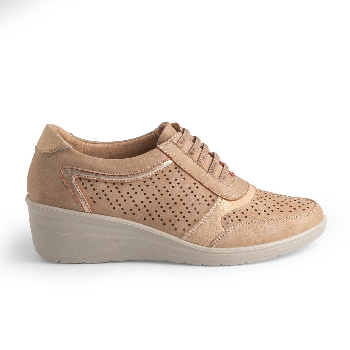 Zapato Cu&ntilde;a con Dise&ntilde;o Emporium Beige Ajuste Agujeta para Mujer image number null