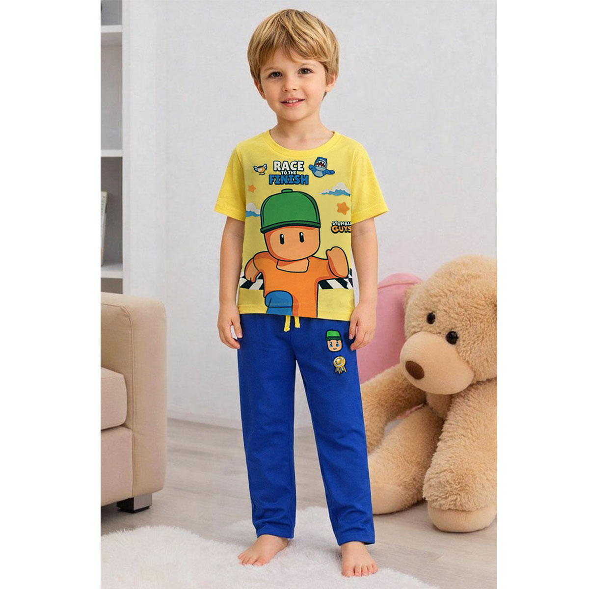 Pijama Amarilla Manga Corta Stumble Guys con Pantal&oacute;n para Ni&ntilde;o image number null