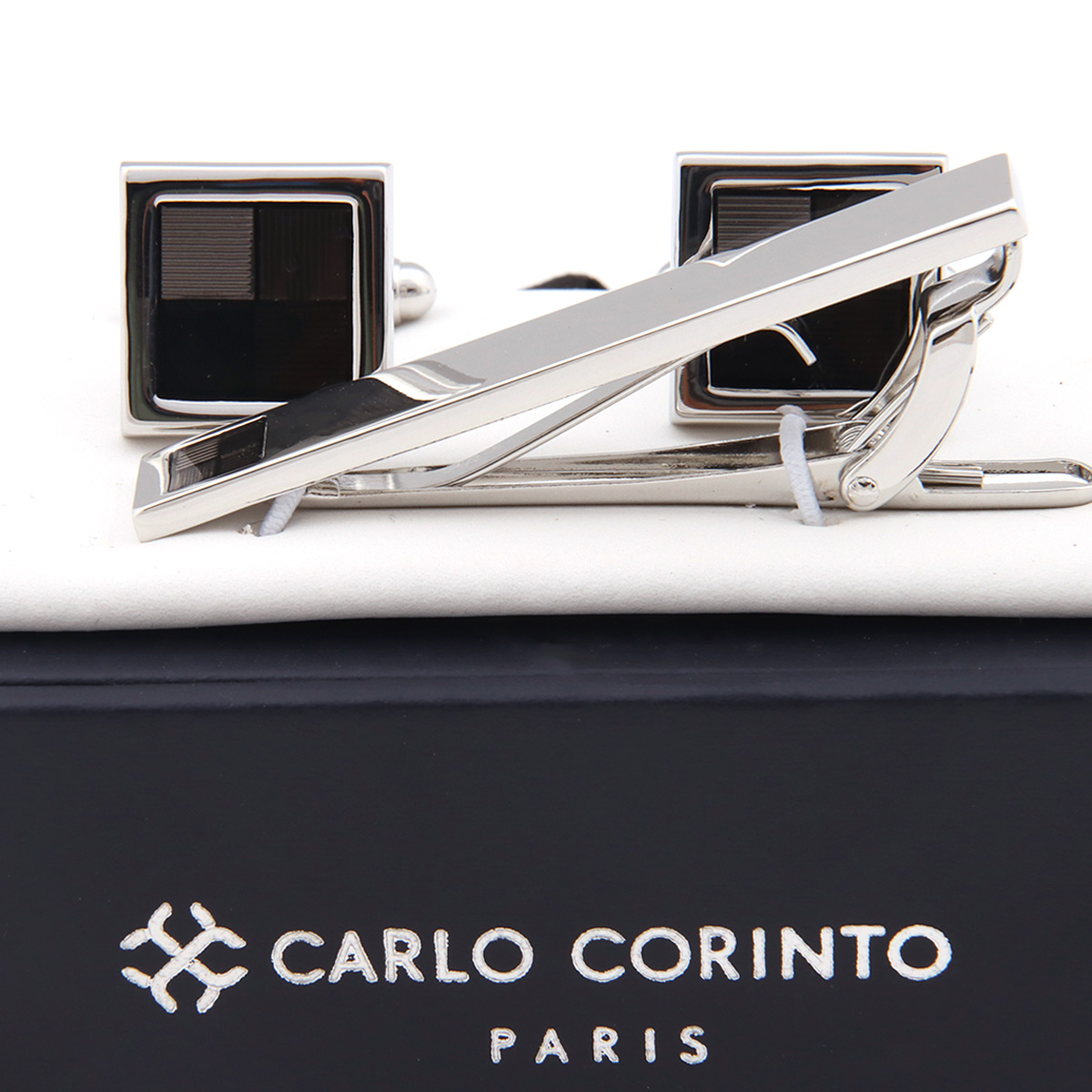 Mancuernillas y Pisacorbata Lat&oacute;n Rodio Carlo Corinto para Hombre image number null
