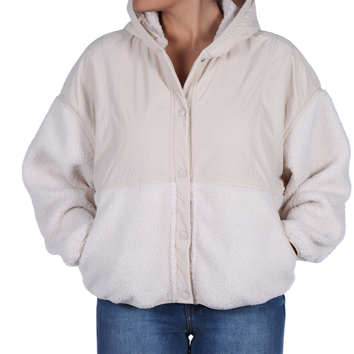 Chamarra Tejido Sherpa y Liso con Capucha Jeanious Mujer image number null