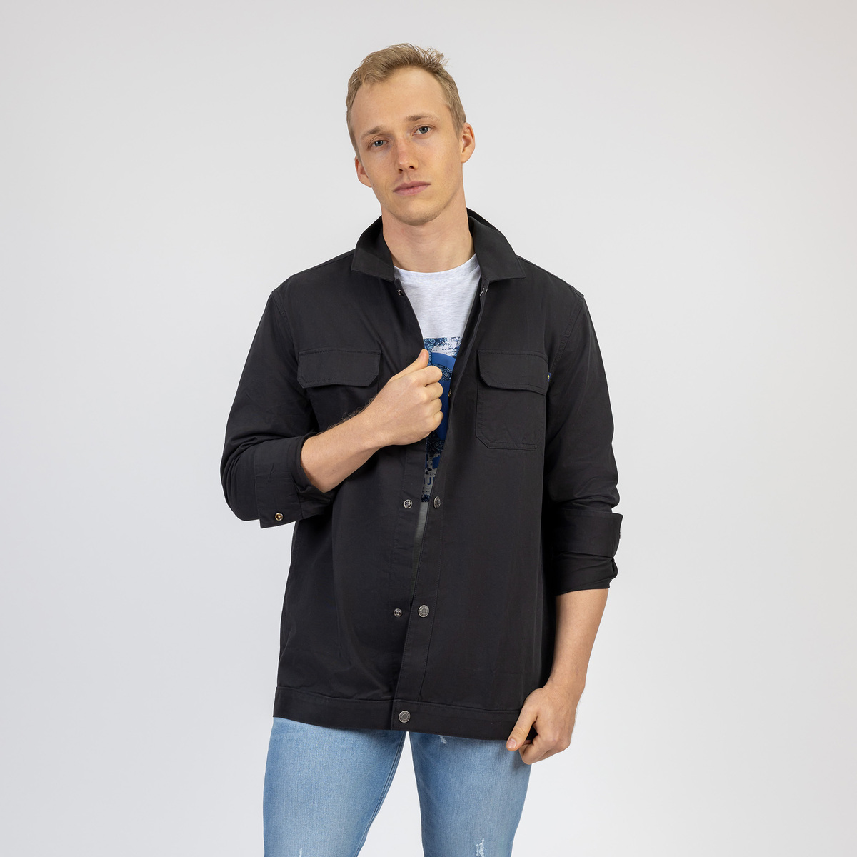 Sobrecamisa Regular Fit Nautica Negra Manga Larga para Homnbre image number null