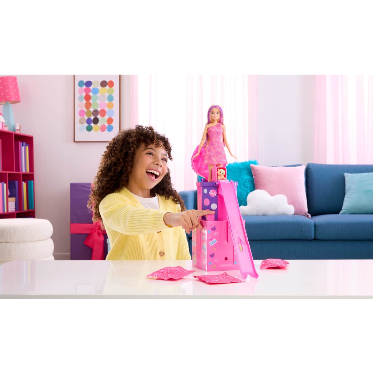 Barbie Party Unboxed Mu&ntilde;eca Resbaladilla Sorpresa image number null