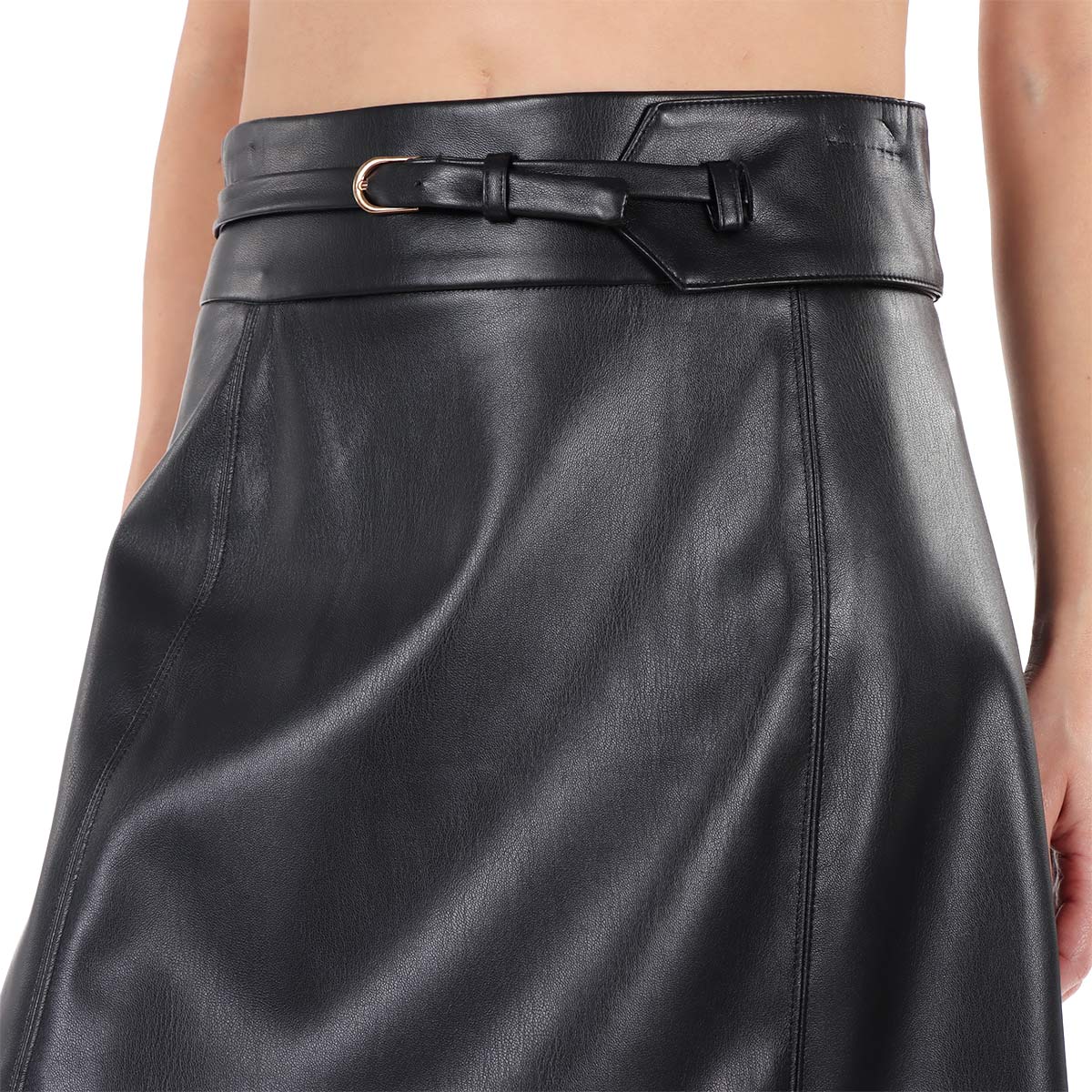 Falda Midi Piel Vegana Con Cintur&oacute;n Lifestyler Mujer Petite image number null