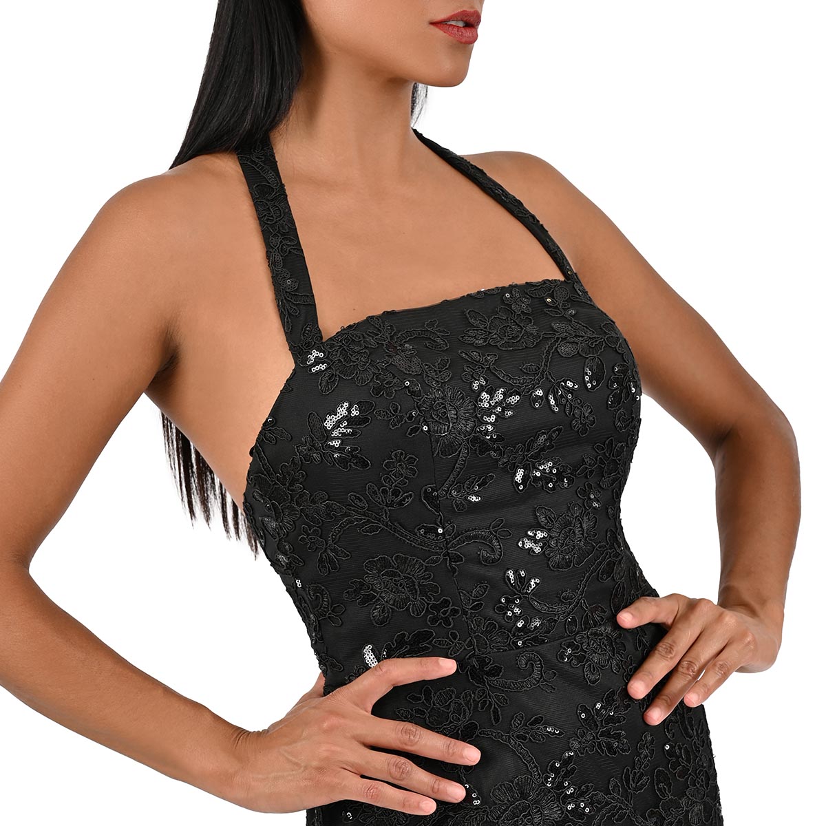 Vestido de fiesta largo con amarre en cuello Pink Gallery para mujer image number null