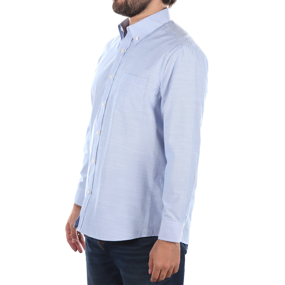 Camisa Manga Larga Rayas Azul Claro Bot&oacute;n Down Haggar para Hombre image number null