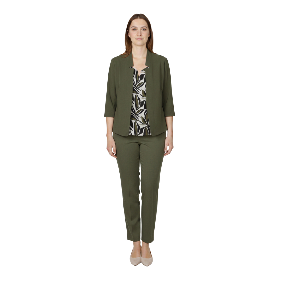 Conjunto 3 Piezas Saco Con Pantal&oacute;n Y Blusa Estampada Diva Para Mujer image number null