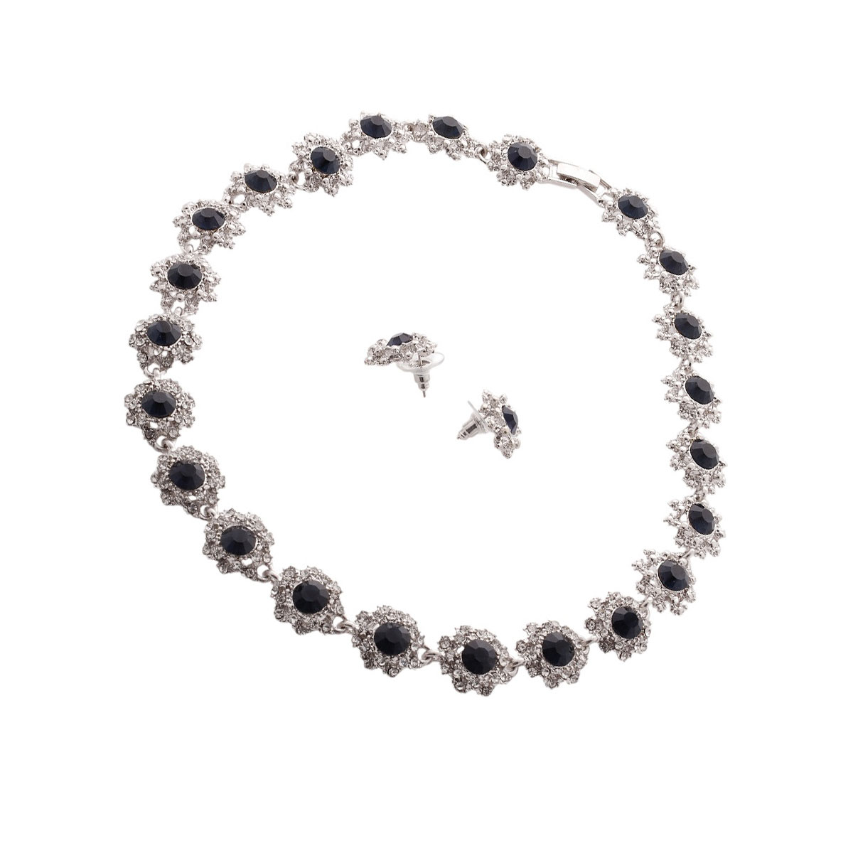 Set De Collar Y Aretes Flor Con Piedra Negra C2C image number null