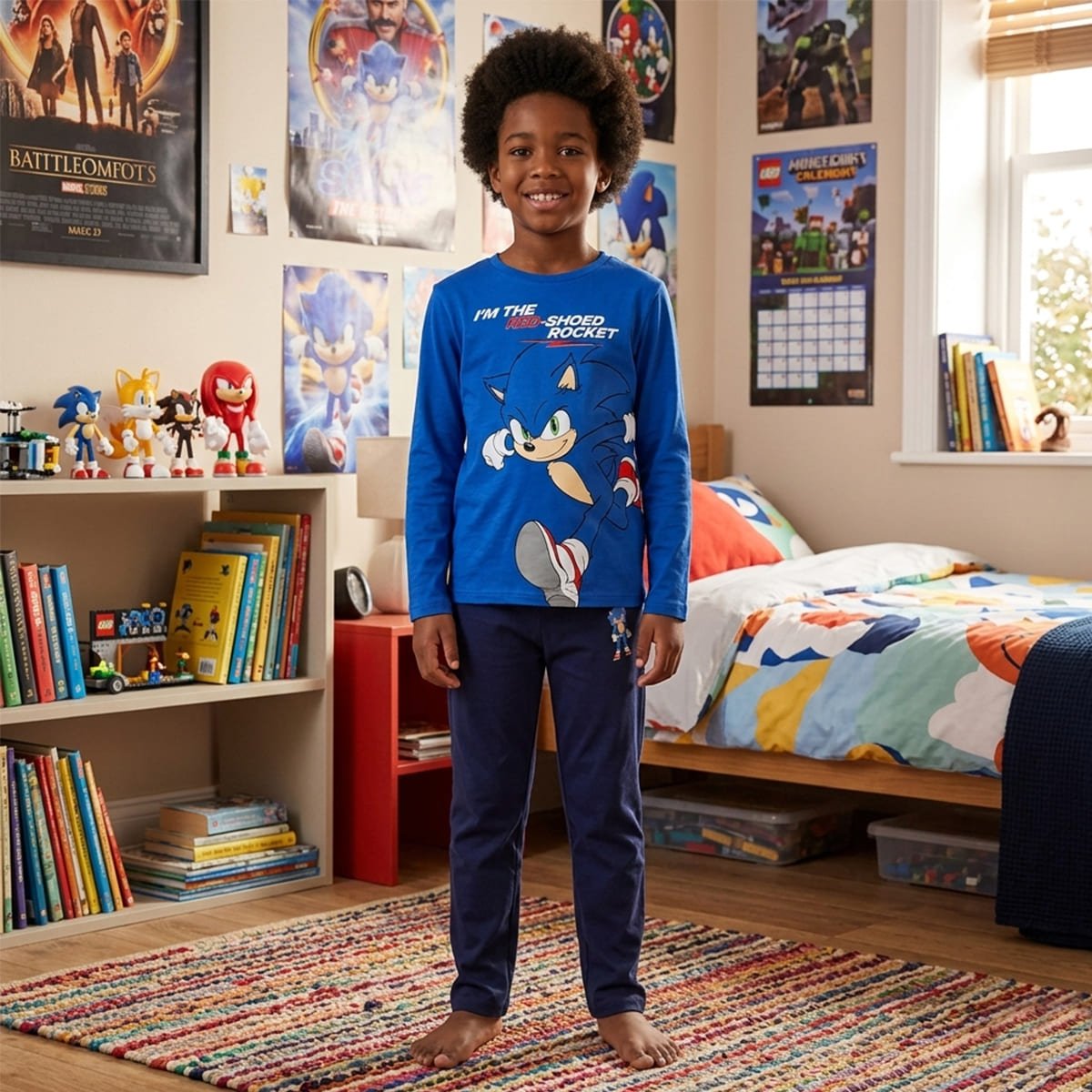 Pijama de Playera Manga Larga y Pantal&oacute;n Dise&ntilde;o Sonic para Ni&ntilde;o image number null