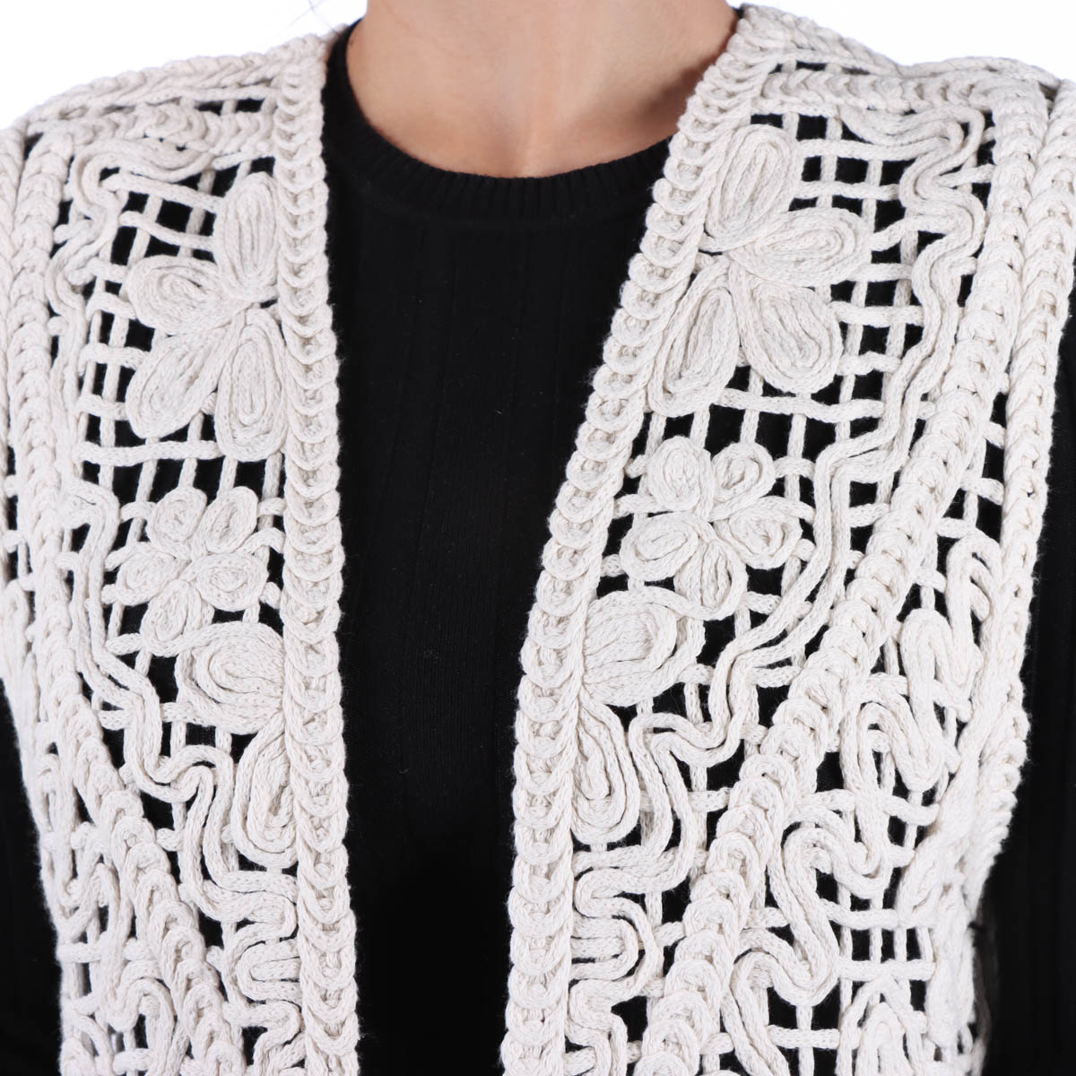 Chaleco Abierto Tejido de Algod&oacute;n Crochet Arqueology Mujer image number null