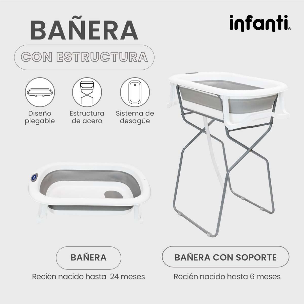Ba&ntilde;era Colapsable Caballete Gris Infanti image number null