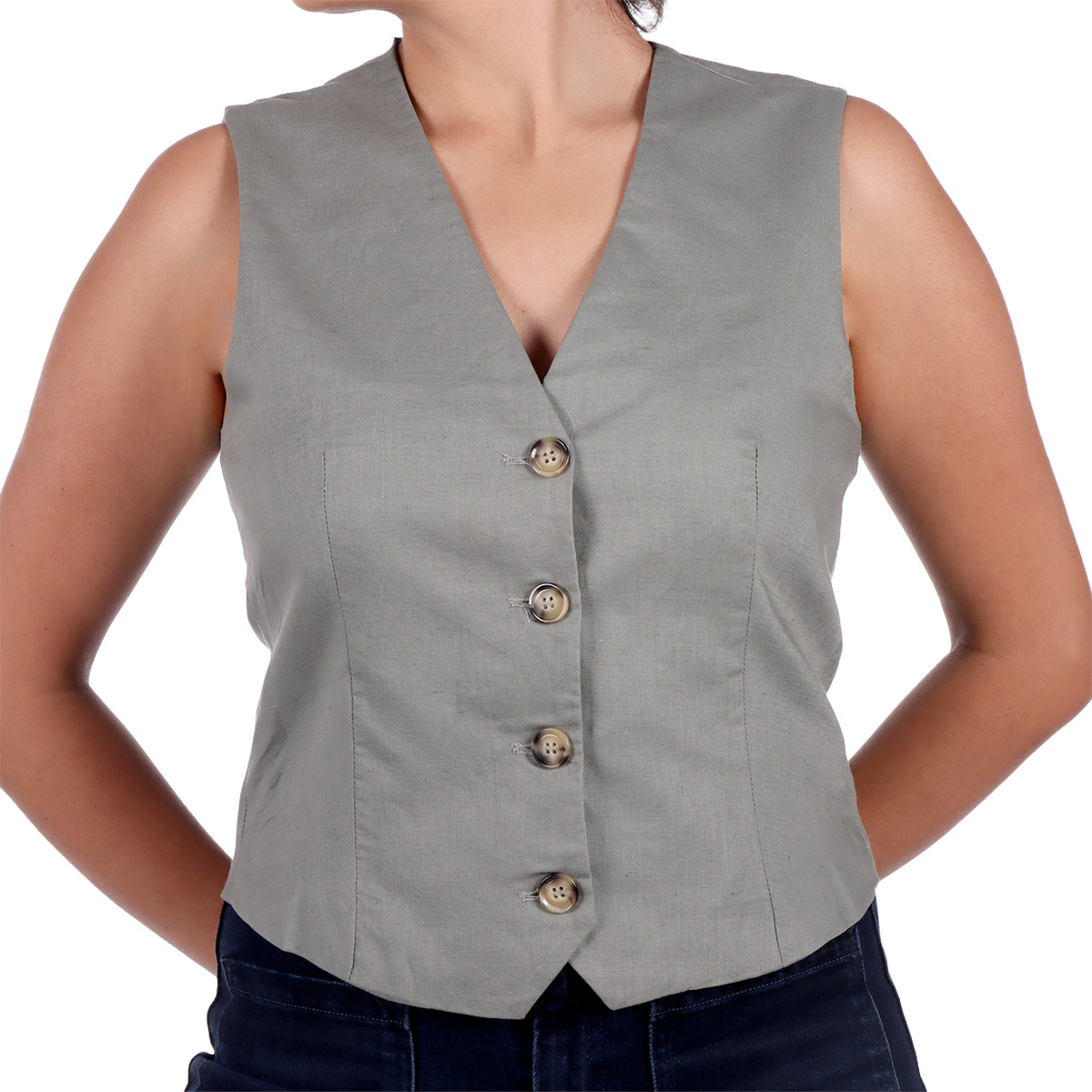 Chaleco Lino Algod&oacute;n con Botones Arqueology para Mujer image number null