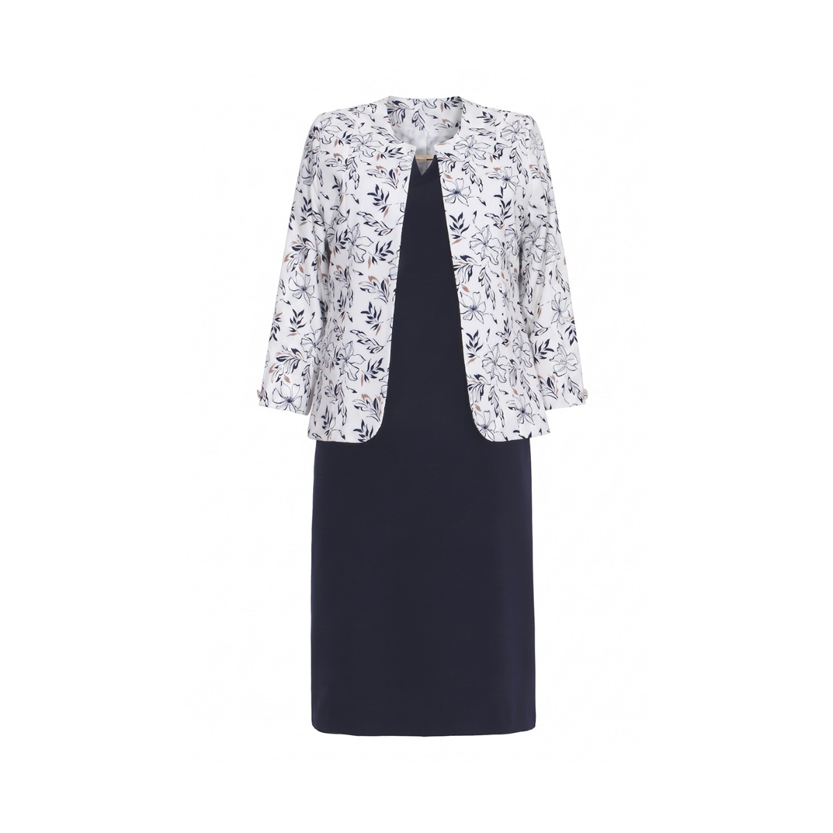 Conjunto Dos Piezas Saco Estampado Y Vestido Liso Joces Para Mujer image number null