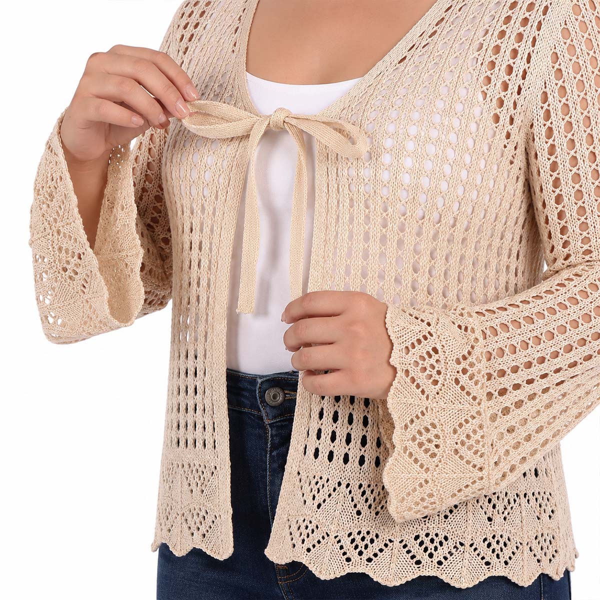 Su&eacute;ter Punto Calado Amarre Frontal Jeanious para Mujer Curvy image number null
