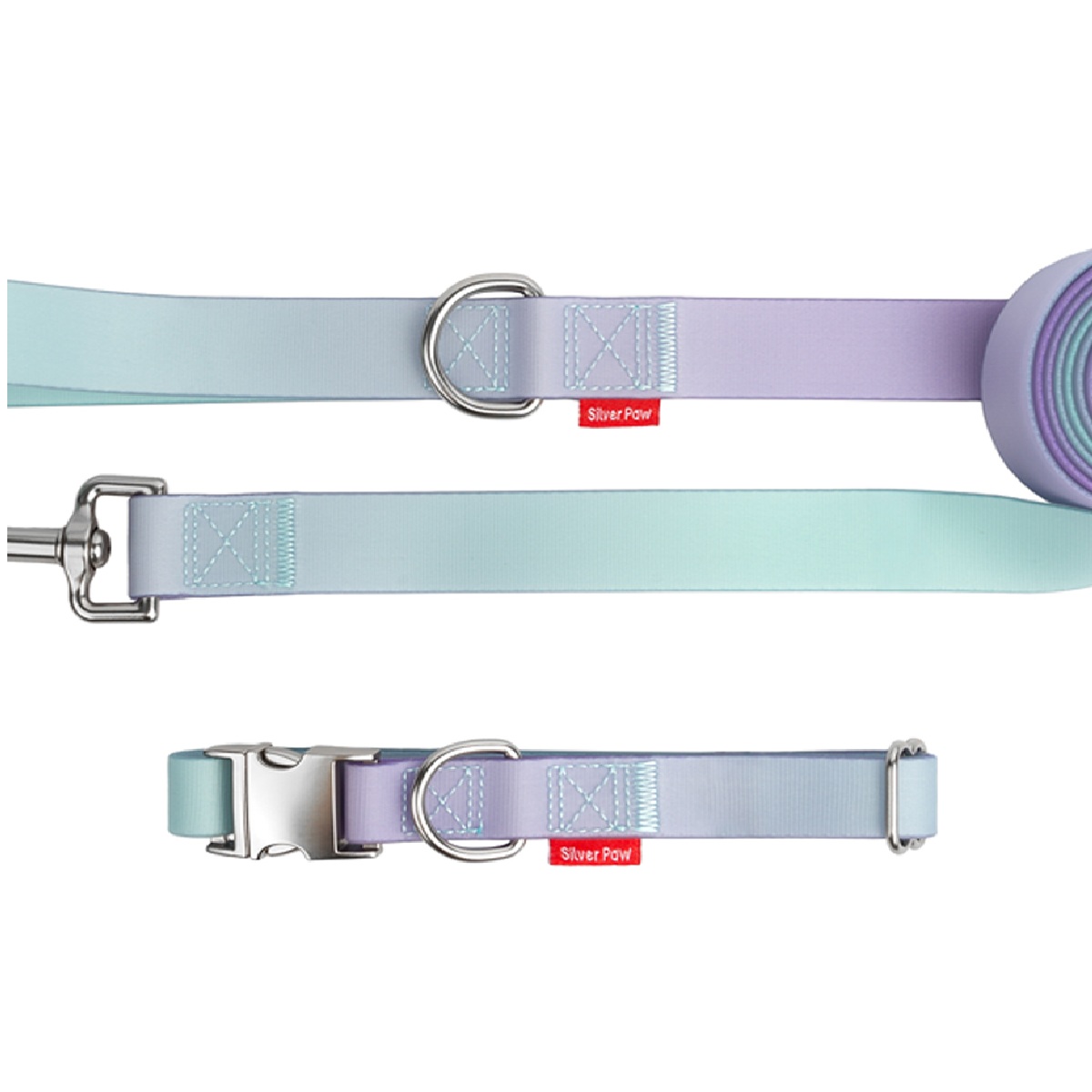 Collar Y Correa Iridiscente Para Perro Silver Paw image number null