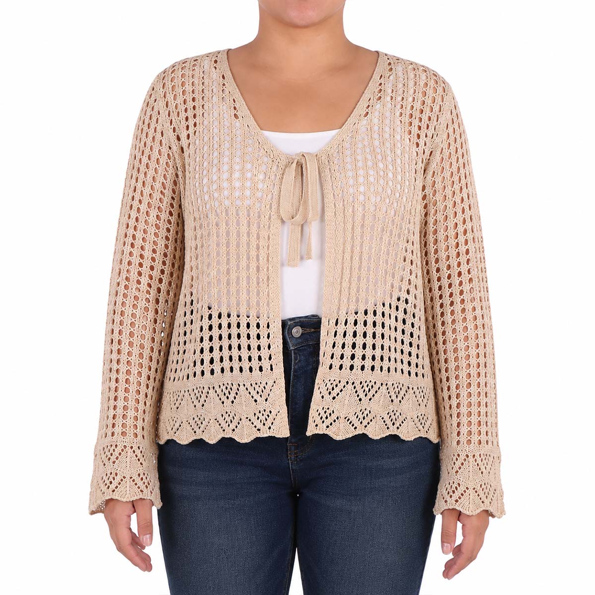 Su&eacute;ter Punto Calado Amarre Frontal Jeanious para Mujer Curvy image number null