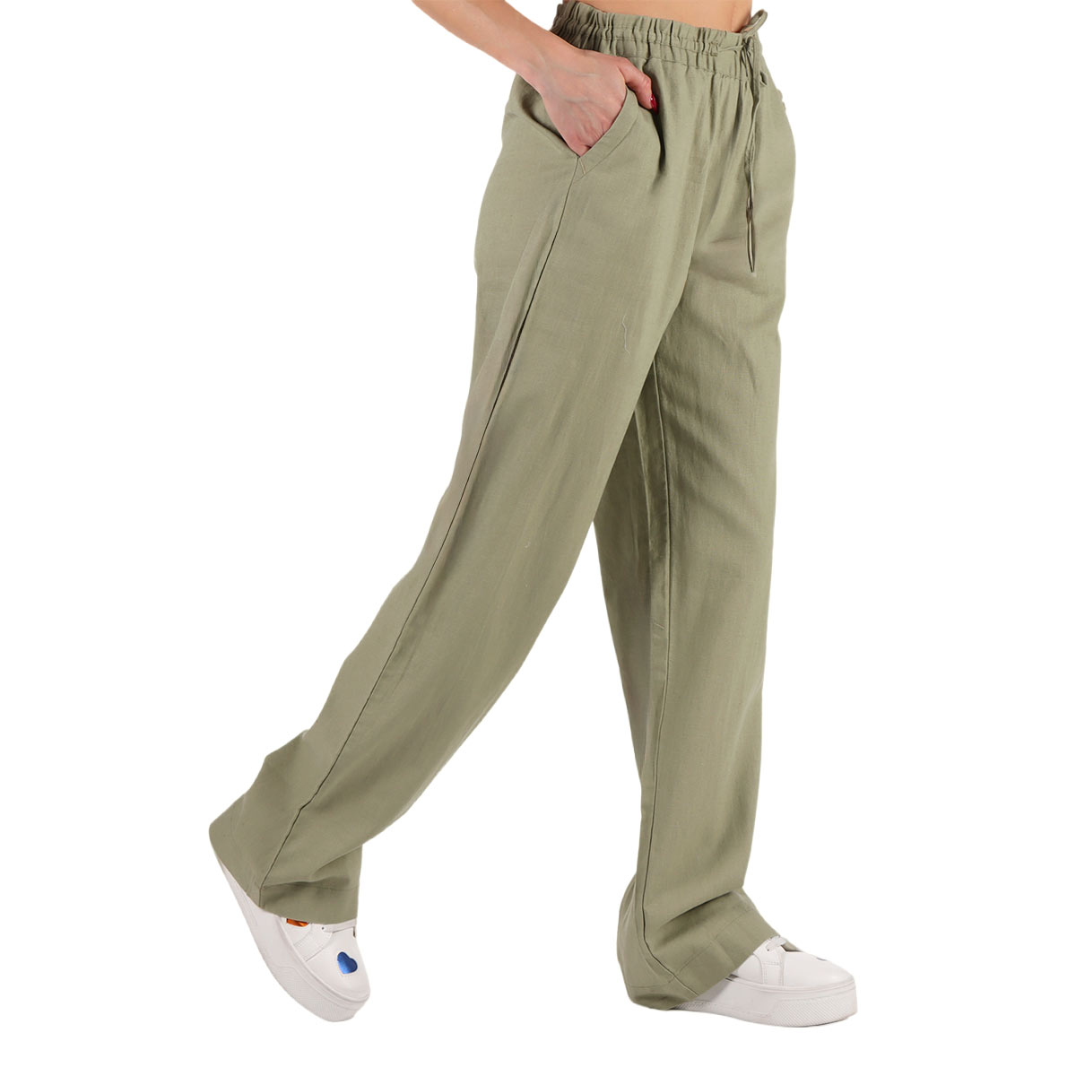Pantal&oacute;n de Lino Pierna Ancha Tiro Medio Lifestyler Mujer image number null