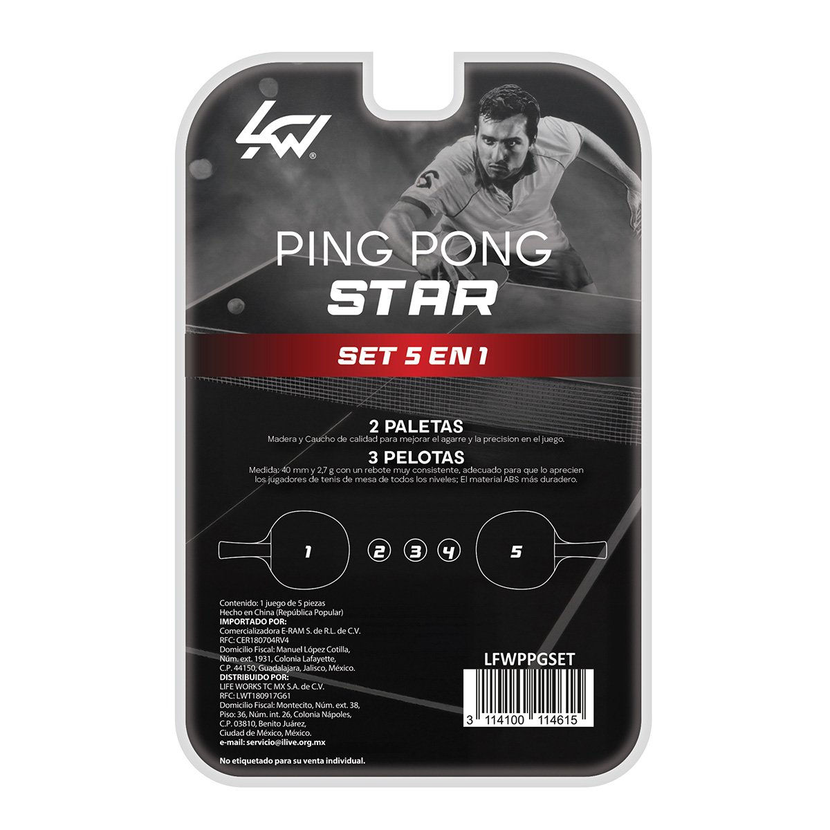 Set Raqueta Y Pelotas Ping Pong Lfwppgset Rojo image number null