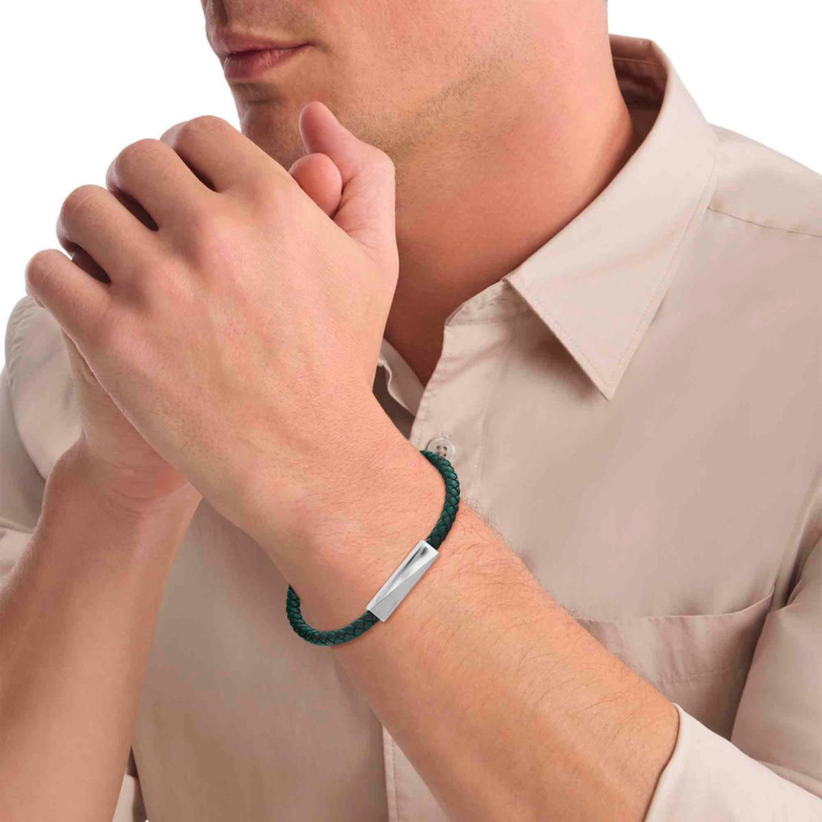 Pulsera Trenzada Iconic Id Piel para Hombre image number null