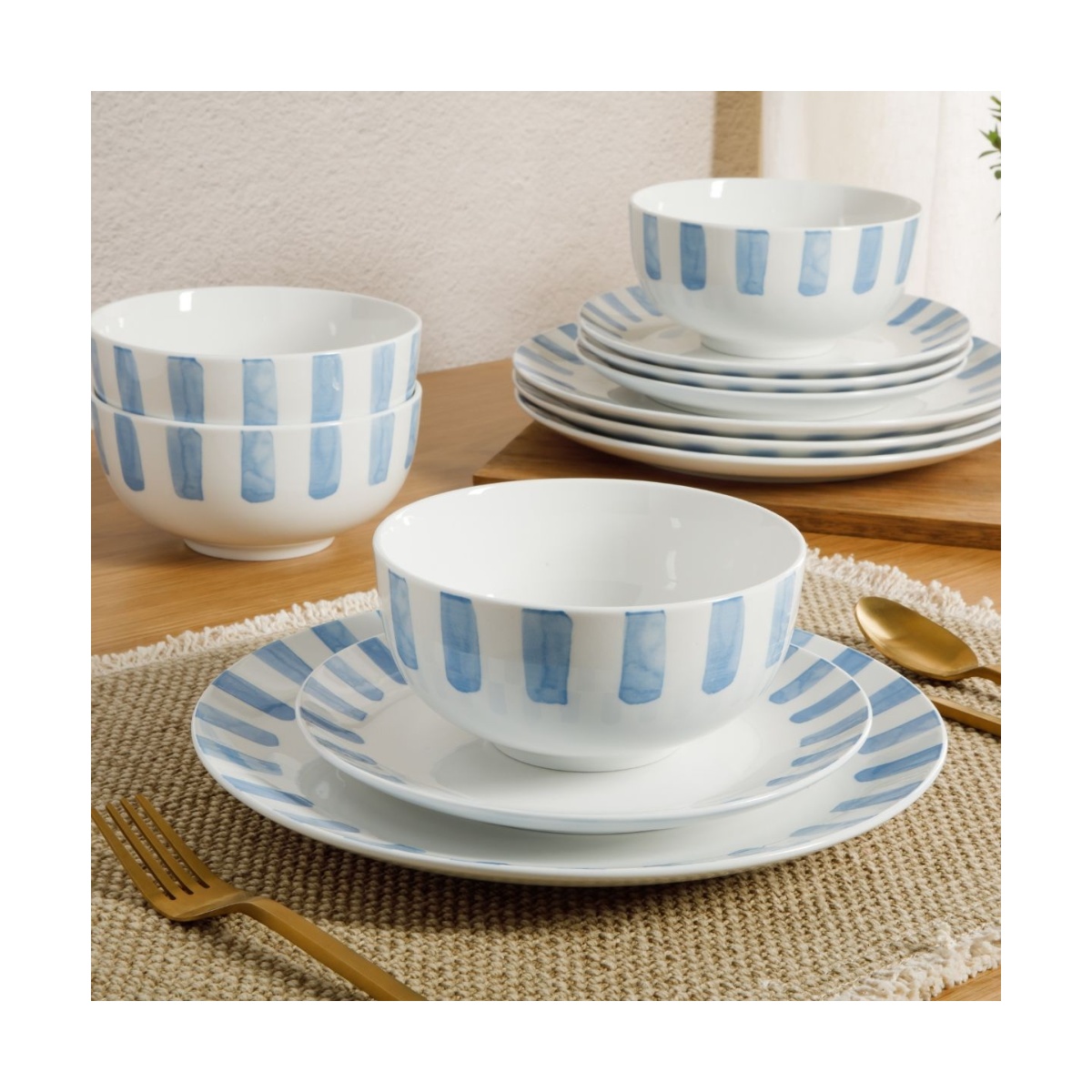 Vajilla 12Pz Cer&aacute;mica L&iacute;neas Azules Gibson Home image number null